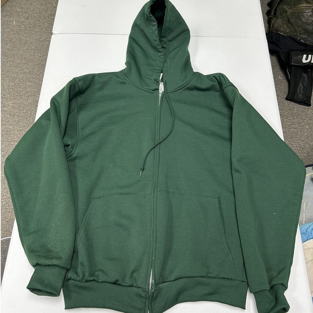 Pluma Zip Up Hoodie Mens Large Green Thermal Lined Waffle Knit Vintage Style